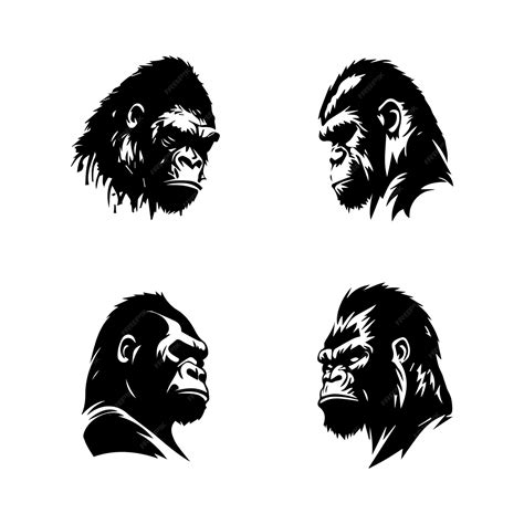 Premium Vector Angry Gorilla Head Logo Silhouette Collection Set Hand