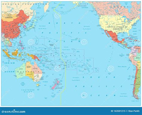 Pacific Ocean Political Map. No Bathymetry Stock Vector - Illustration ...