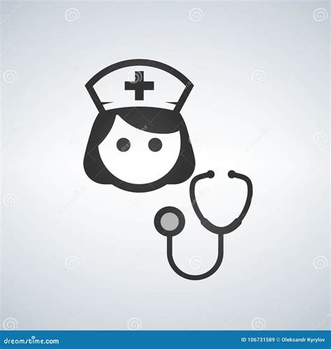 Nurse Icon Vector Medical Assistant With Stethoscope And Cap For