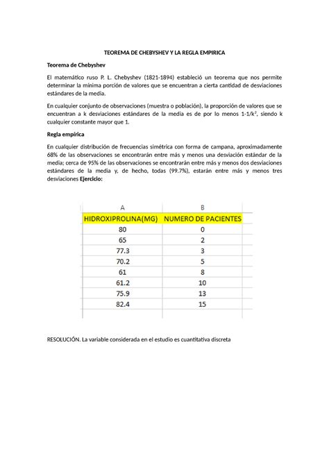 Teorema De Chebyshev Y La Regla Empirica Trabajo Convertido Teorema