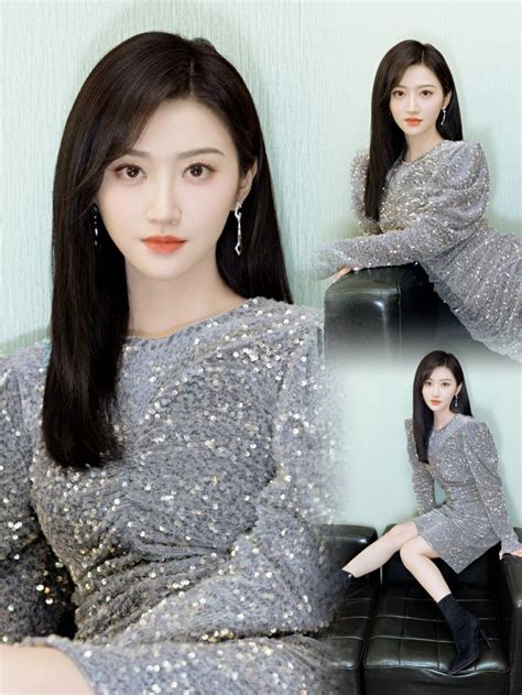 Jing Tian Velvet Fashion Chinese Actress Sequin Skirt Sequins