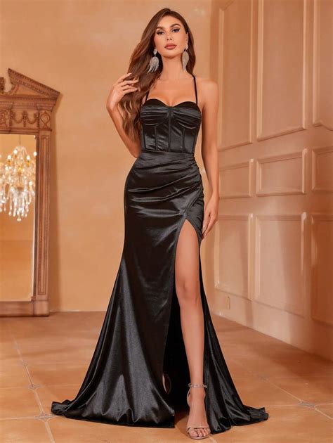 Split Thigh Satin Prom Dress Shein Usa