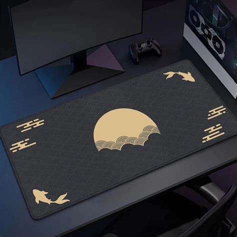 Grande Tapete De Mesa Japon S Para Jogos Mouse Pad Preto E Dourado