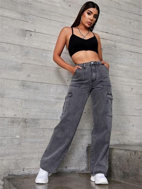 Denim Pants Outfit Gray Denim Pants Wide Leg Jeans Outfit Dark Grey