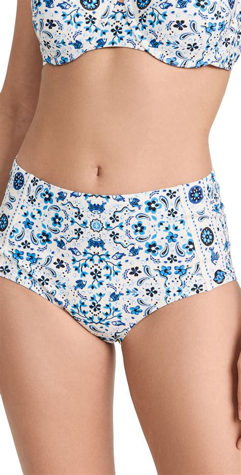 Tory Burch Printed High Waist Bikini Bottoms One Color Editorialist