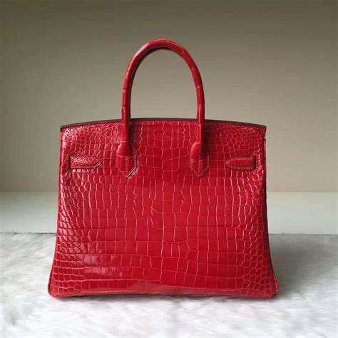 Hermes Bag Ck Ferrari Red Crocodile Shiny Leather Birkin Cm