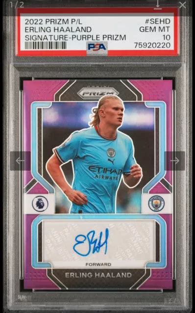 2022 23 Panini Prizm Epl Erling Haaland Lila Prizm Auto25 Psa 10