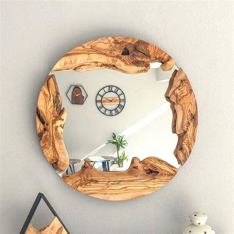 Wood Round Mirror Live Edge Wood Wall Mirror Wood Frame Mirror Wall