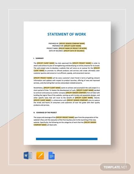 Statement Of Work Template 28 Free Pdf Word Excel Documents Download