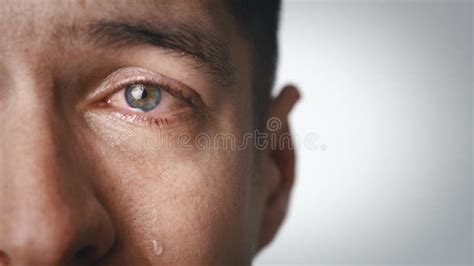 Closeup Crying Sad Man With Tears In Eye Depressed Male In Despair Cry