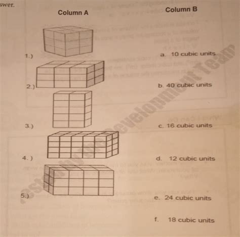 Solved Swer Column A Column B 1a 10 Cubic Units 2b 40 Cubic Units 3 C 16 Cubic Units 4