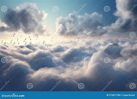 Clouds Music Notes On Blue Sky With Clouds Generative Ai Stock