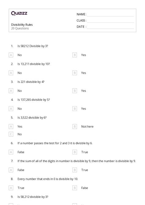 50 Divisibility Rules Worksheets For 5th Grade On Quizizz Free And Printable