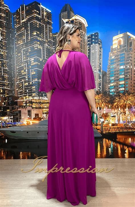 Vestido De Festa Longo Plus Size Fucsia Impression Modas