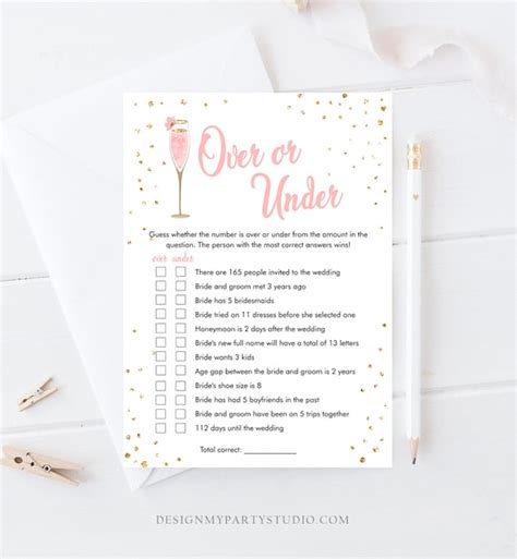 Editable Over Or Under Bridal Shower Game Brunch And Bubbly More Or