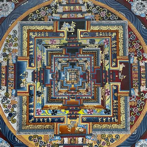 Buddhist Hand Painted Thangka Of Kalachakra Mandala Hand Painted