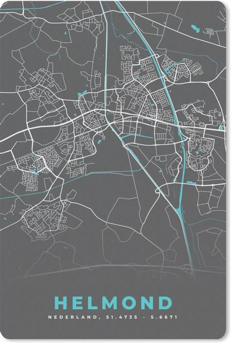 Plattegrond Helmond Grijs Blauw Stadskaart Bol