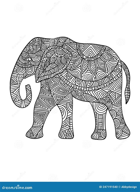 Elephant Mandala Coloring Pages For Adults Stock Vector Illustration