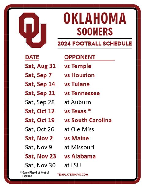 Ou Football Schedule Second Season Tally Felicity