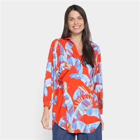 Camisa Farm Oversized Estampada 3 4 Feminina Camisa Feminina