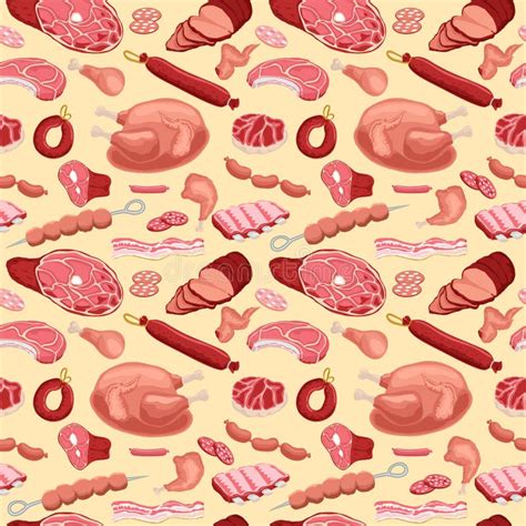 Meat Seamless Pattern Meat Products Background For Butcher Shop Design