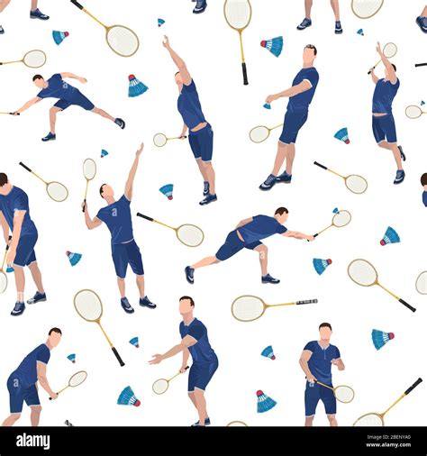 Badminton Seamless Pattern With Badminton Player Vector Illustration