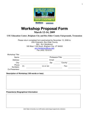 Fillable Online Extension Usu Workshop Proposal Form Utah State