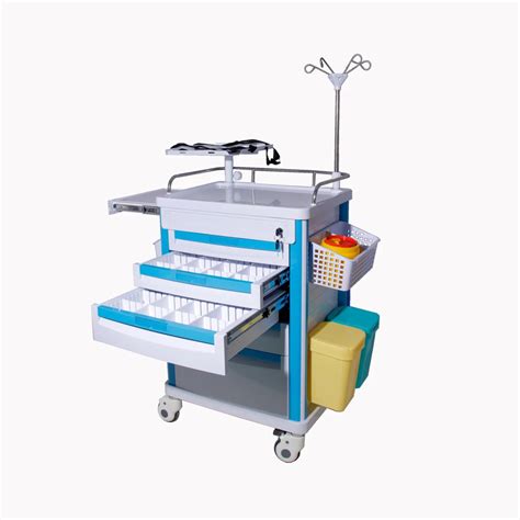 Medical Abs Plastic Emergency Mobile Trolley Cart With Drawers For