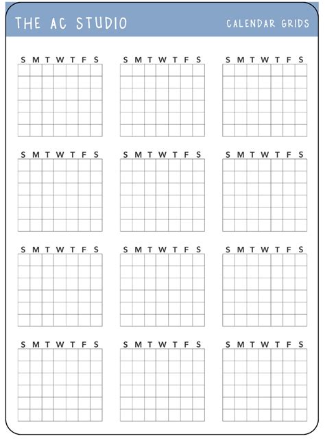 Free Blank Yearly Calendar Grid Printable Custom 2023 ...