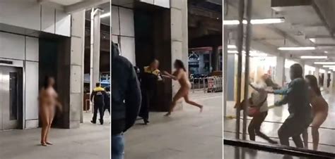 Mujer desnuda hizo un escándalo en el Aeropuerto de Santiago