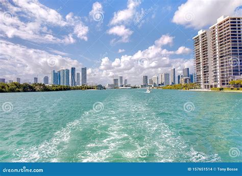 Biscayne Bay With Miami Skyline Editorial Stock Image Image Of