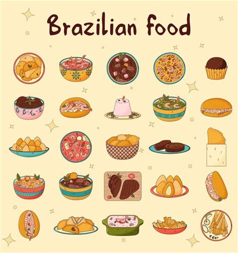 Set of Brazilian traditional food. Vector illustration in hand drawn ...