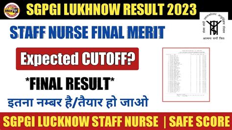 Sgpgi Cut Off Staff Nurse Final Merit Sgpgi Lucknow Cut Off