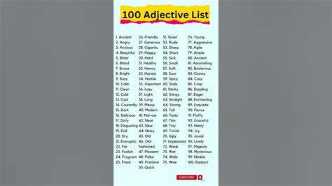 100 Adjective Words Basic English Adjective Shorts Youtube