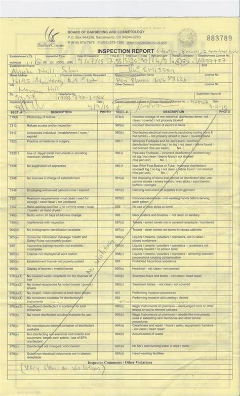 Inspection Report By Board Of Barbering And Cosmetology