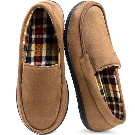 Rockanddove Footwear Mens Moccasin Slippers With Flannel Lining