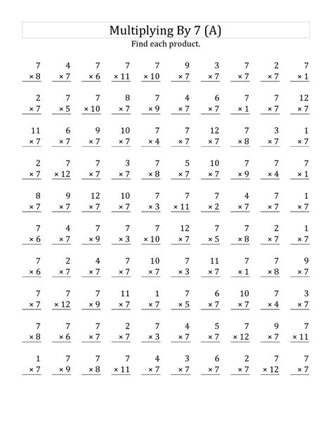 Multiplication 7 Times Tables