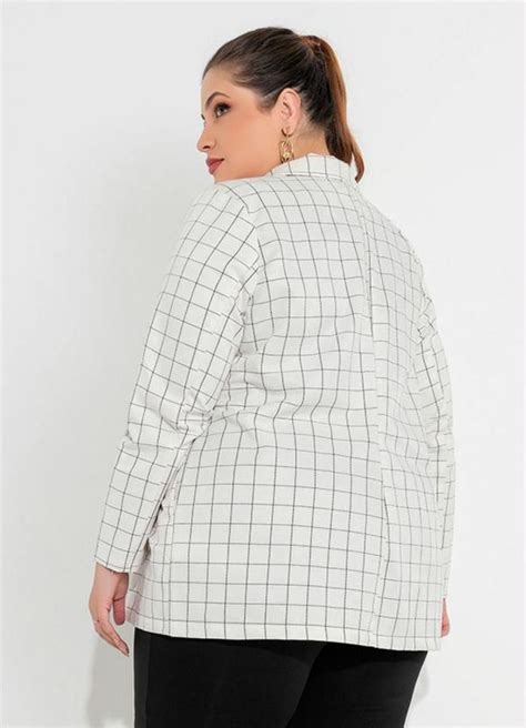 Mink Blazer Plus Size Xadrez Off White Es Blazer Plus Size