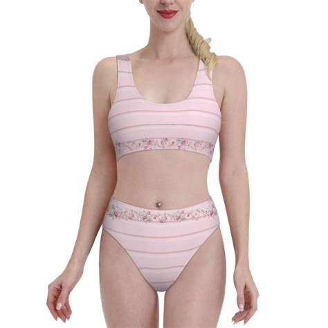 Lukts Women High Waisted Bikini Set Pink Flower Board Swimsuit 2 Piece