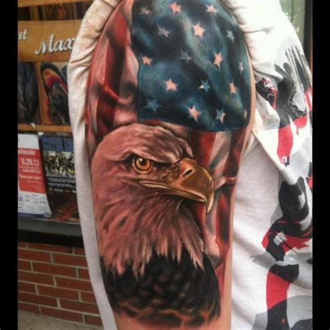 Shoulder Realistic Eagle Usa Flag Tattoo by Johnny Smith Art