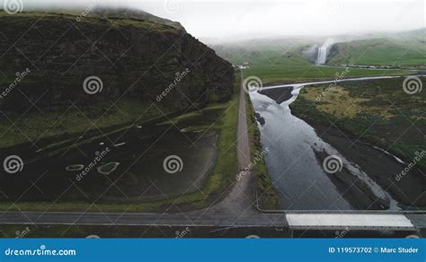 Aerial View of Skogafoss with Cliff and River Iceland Stock Photo ...