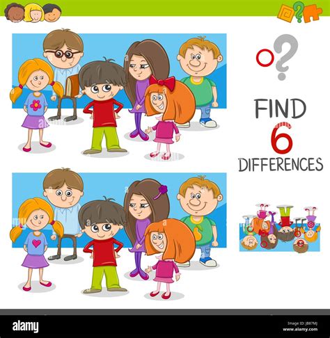 Cartoon Illustration of Spot the Differences Educational Game with ...