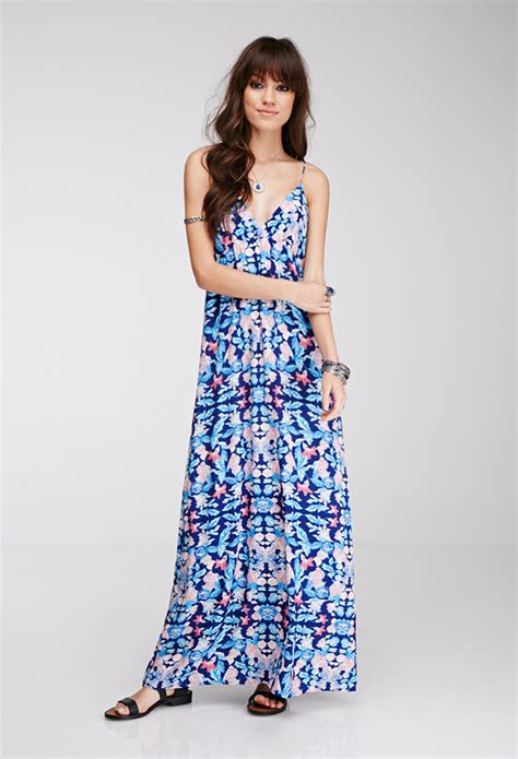 Forever 21 Floral Print Maxi Dress In Blue Navy Blush Lyst