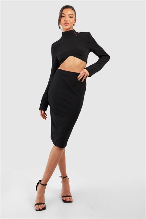 Heavy Weight Scuba Crepe Basic Midi Skirt Boohoo Usa