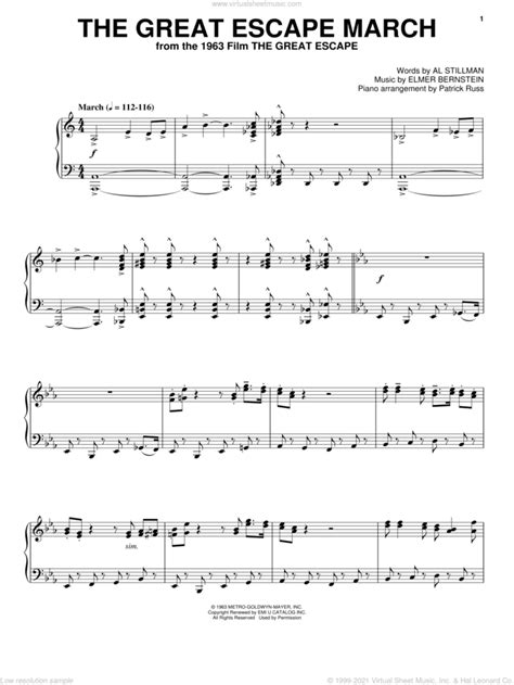 The Great Escape March Sheet Music For Piano Solo Pdf