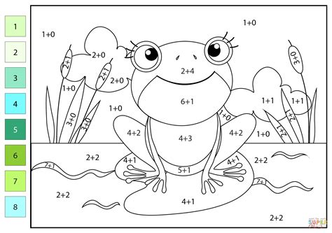 Addition Color By Number Frog Free Printable Coloring Pages