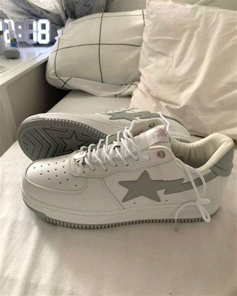 Light Grey And White Bapestas Bape Sneakers In 2023 Swag Shoes Cute