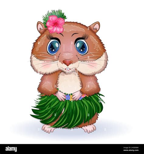 Cute Hamster Dancer Hula Hawaii Summer Concept Hamster Cartoon