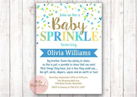 Baby Sprinkle Invitation Baby Shower Boy Blue Green Baby Boy