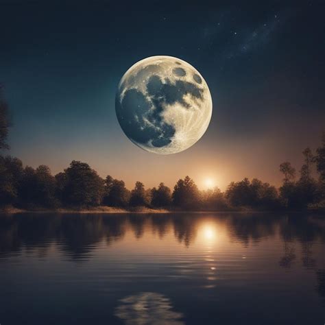 Premium AI Image | Painting of a full moon over a lake wallpaper